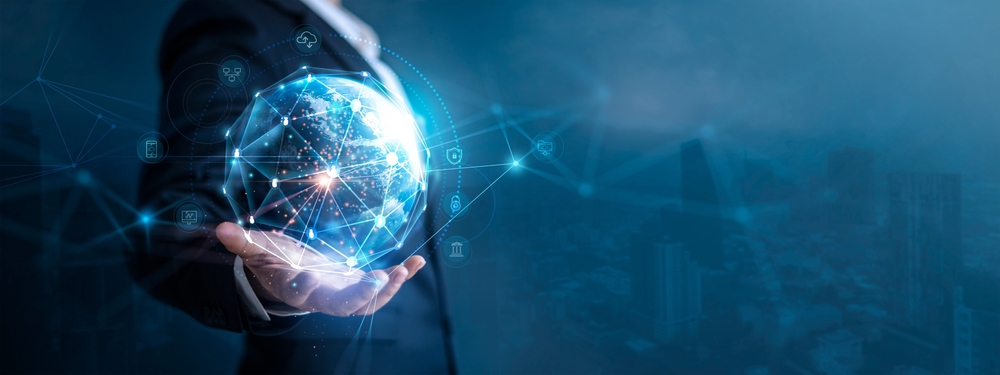 Key account manager businessman holding global network connection on social networking and customer data analytics, Business strategy and smart intelligence, digital marketing, Technology and global business.